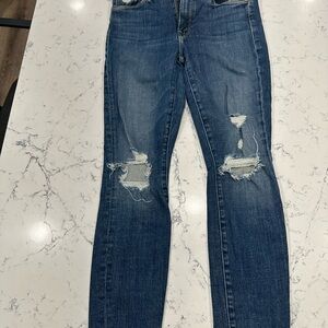 MOTHER Blue Skinny Jeans with Distressed Details